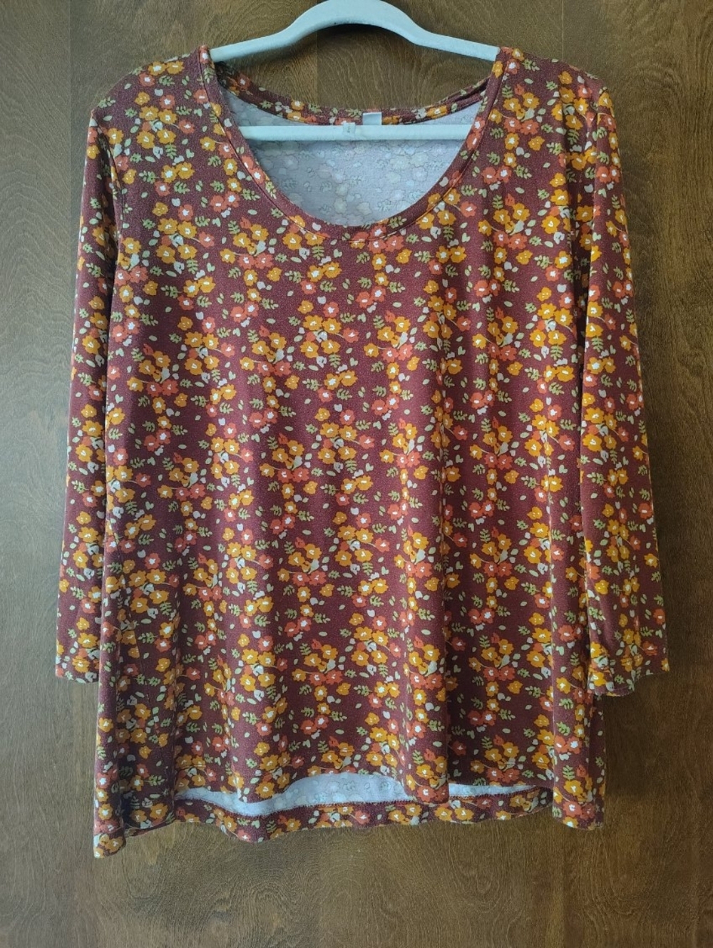 Cato Rust Floral Long Sleeve Scoop Neck Top Size XL